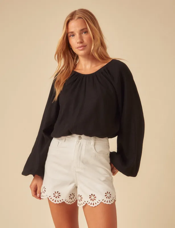 White Denim Broderie Shorts sold by Nobody's Child