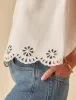 White Denim Broderie Swing Top sold by Nobody's Child