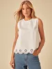 White Denim Broderie Swing Top sold by Nobody's Child