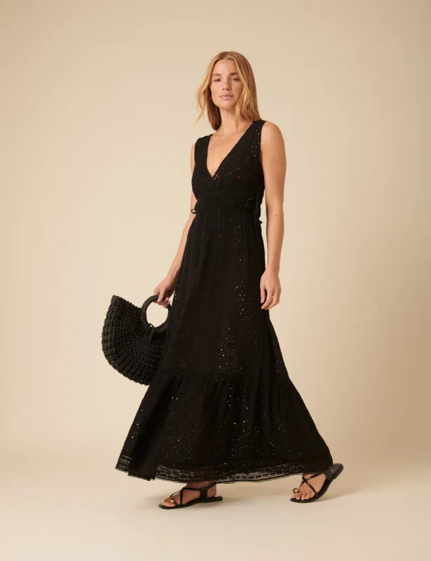 Black Broderie Anglaise Maxi Dress sold by Nobody's Child