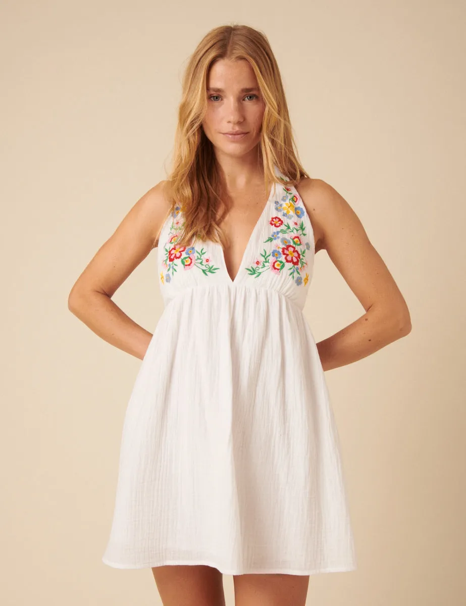 White Floral Embroidered Halterneck Mini Dress sold by Nobody's Child product image thumbnail 5