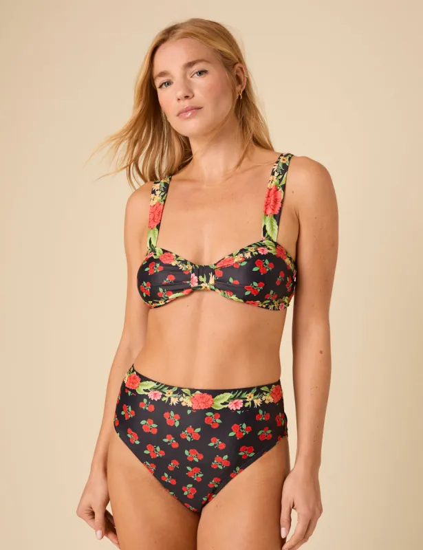 Black Floral Knot Front Bikini Top sold by Nobody's Child