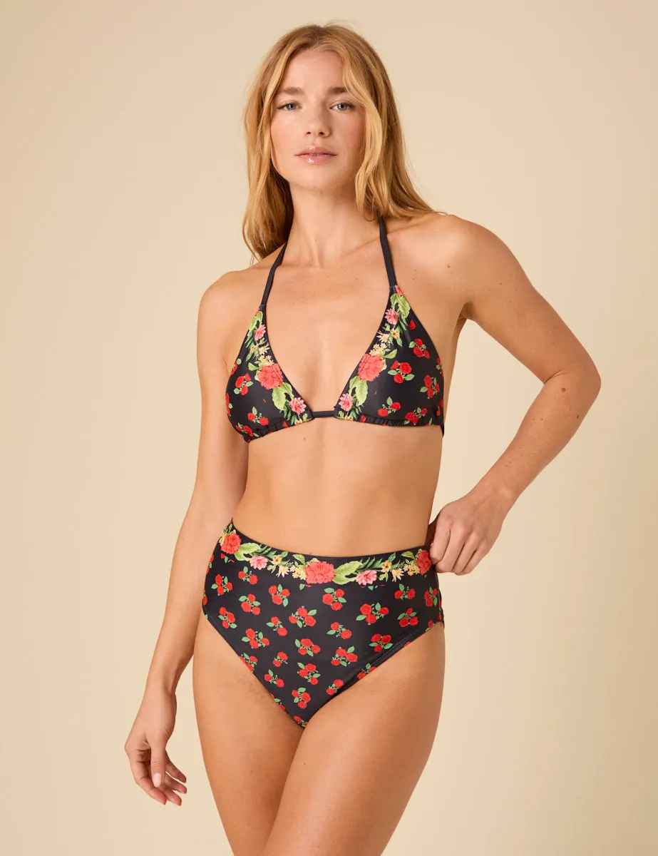Black Floral Print High Waist Bikini Bottoms sold by Nobody's Child product image thumbnail 2