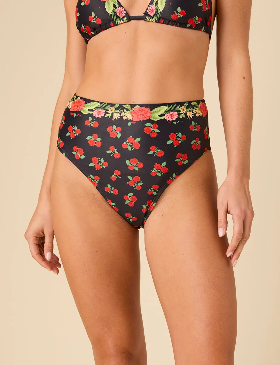 Black Floral Print High Waist Bikini Bottoms sold by Nobody's Child