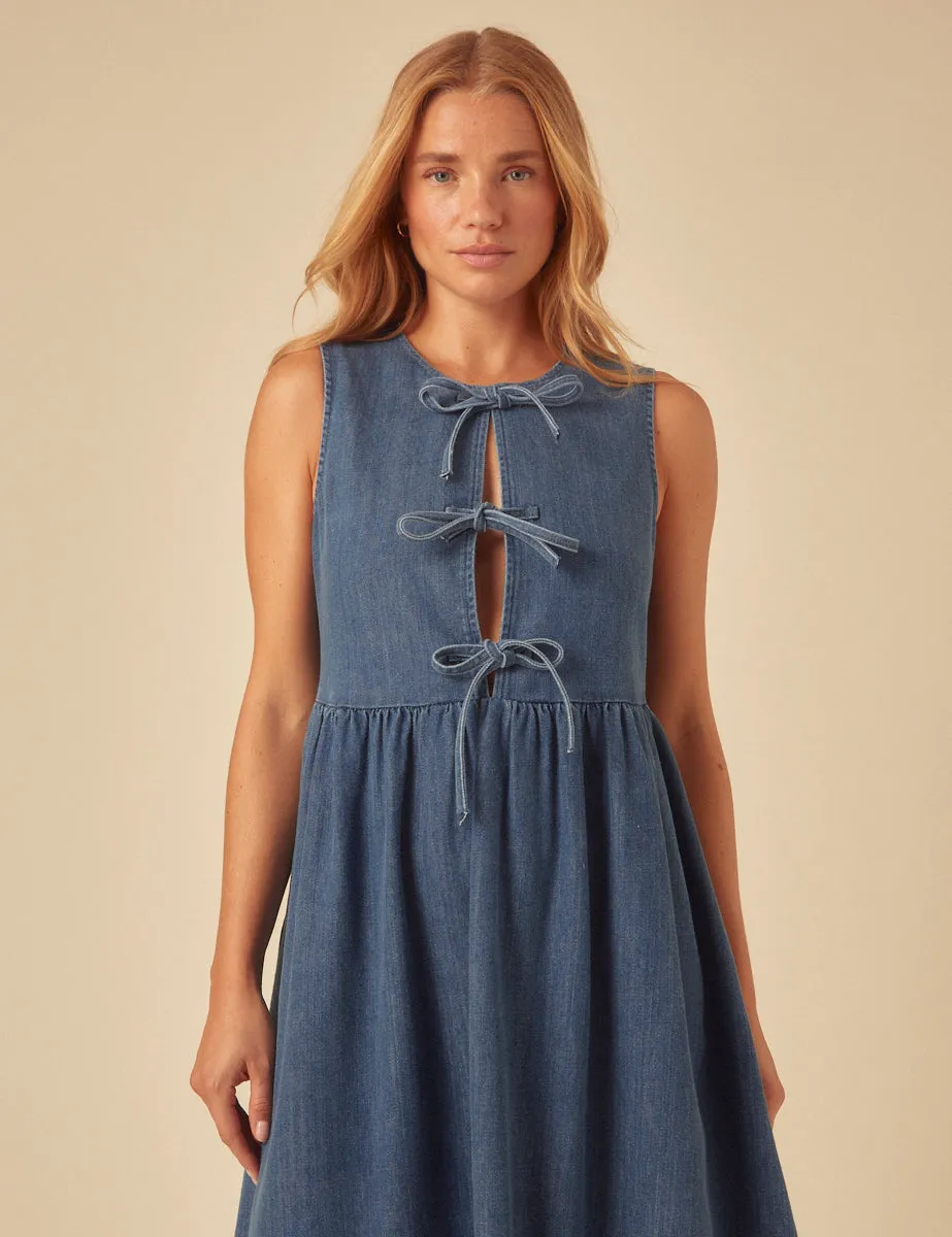 Denim Tie Front Eden Midi Dress sold by Nobody's Child product image thumbnail 3