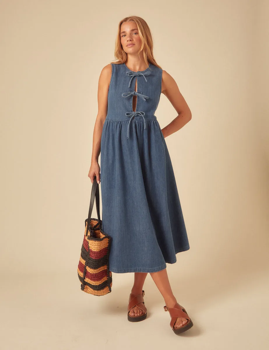 Denim Tie Front Eden Midi Dress sold by Nobody's Child