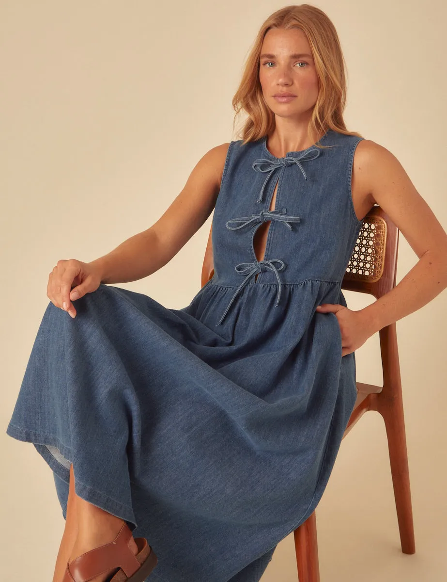 Denim Tie Front Eden Midi Dress sold by Nobody's Child product image thumbnail 2