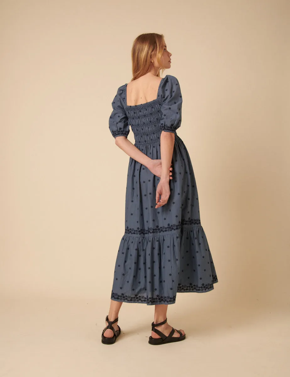 Blue Embroidered Tiered Milos Midi Dress sold by Nobody's Child product image thumbnail 3