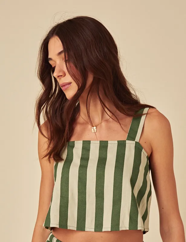 Green Striped Linen-blend Swing Top sold by Nobody's Child