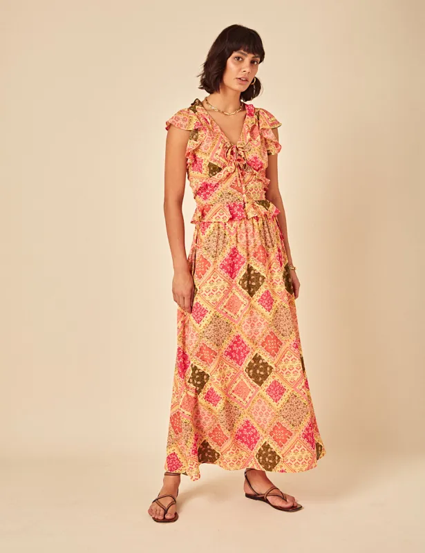 Yellow Patchwork Print Midi Skirt sold by Nobody's Child