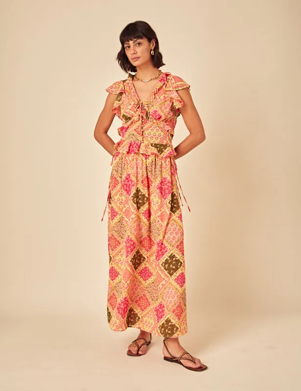 Yellow Patchwork Print Frill Top sold by Nobody's Child