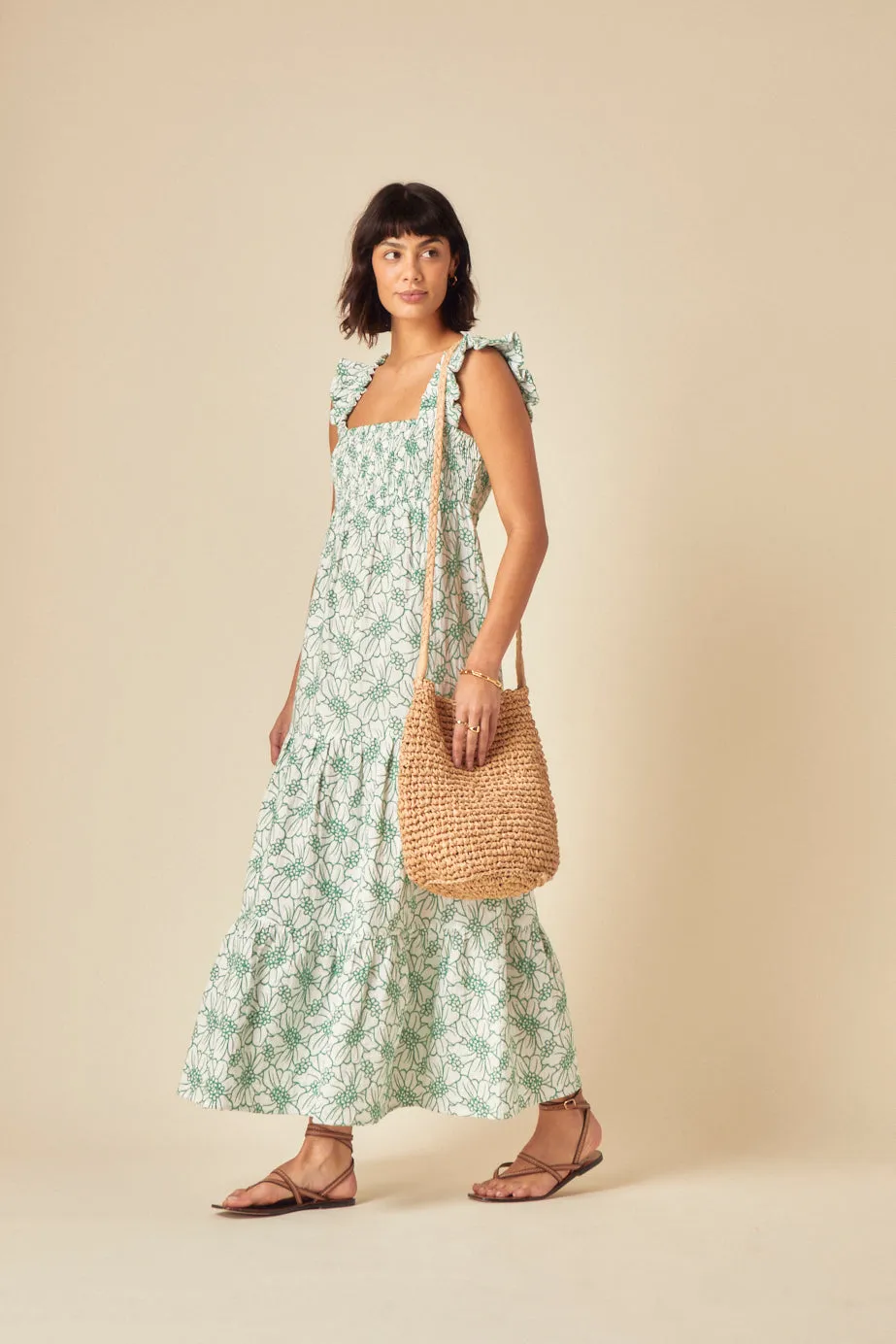 Green Floral Tiered Maya Midi Dress sold by Nobody's Child