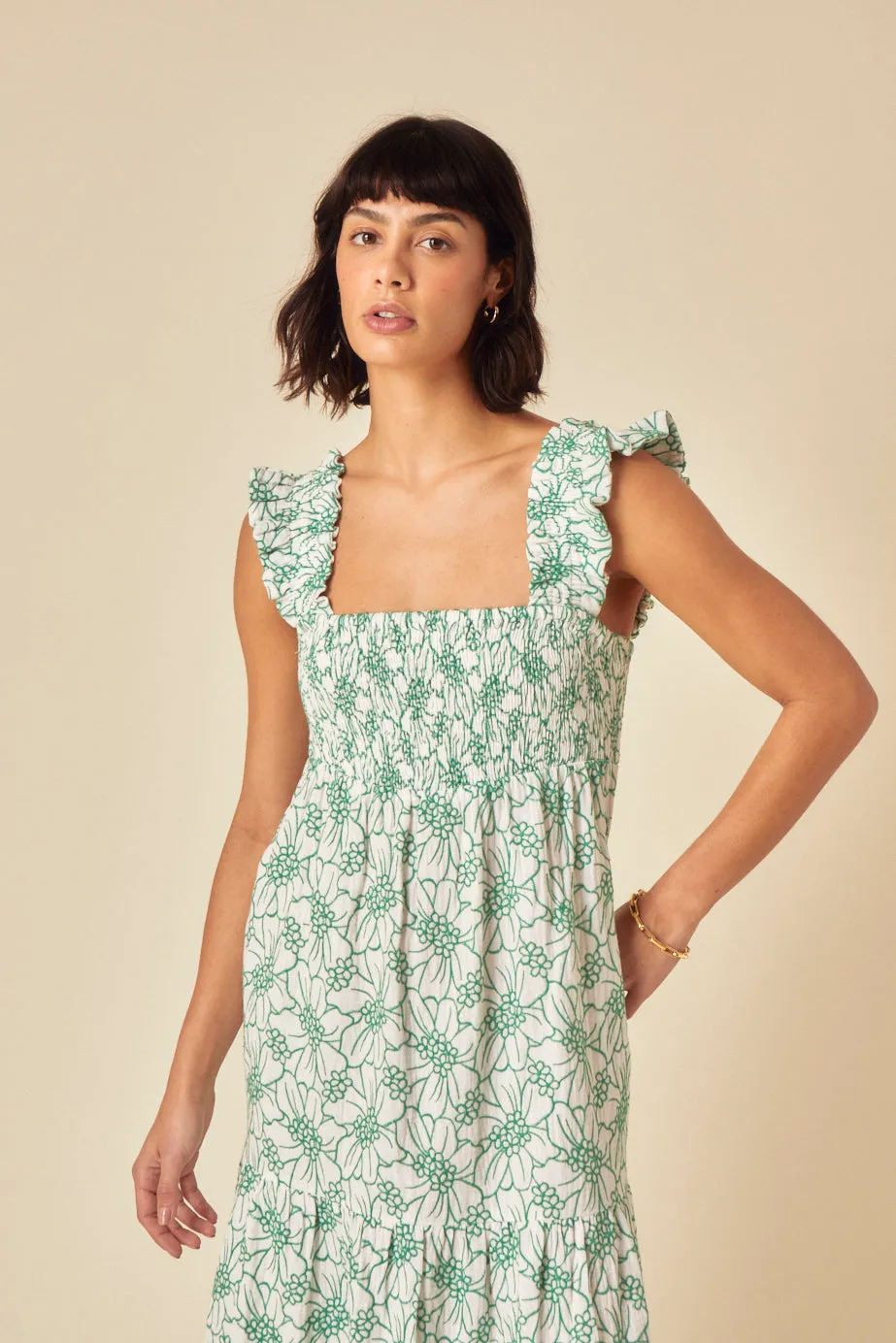 Green Floral Tiered Maya Midi Dress sold by Nobody's Child product image thumbnail 3