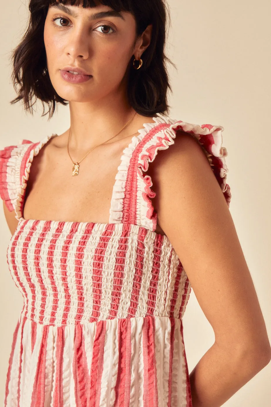 Red Striped Tiered Maya Midi Dress sold by Nobody's Child product image thumbnail 2