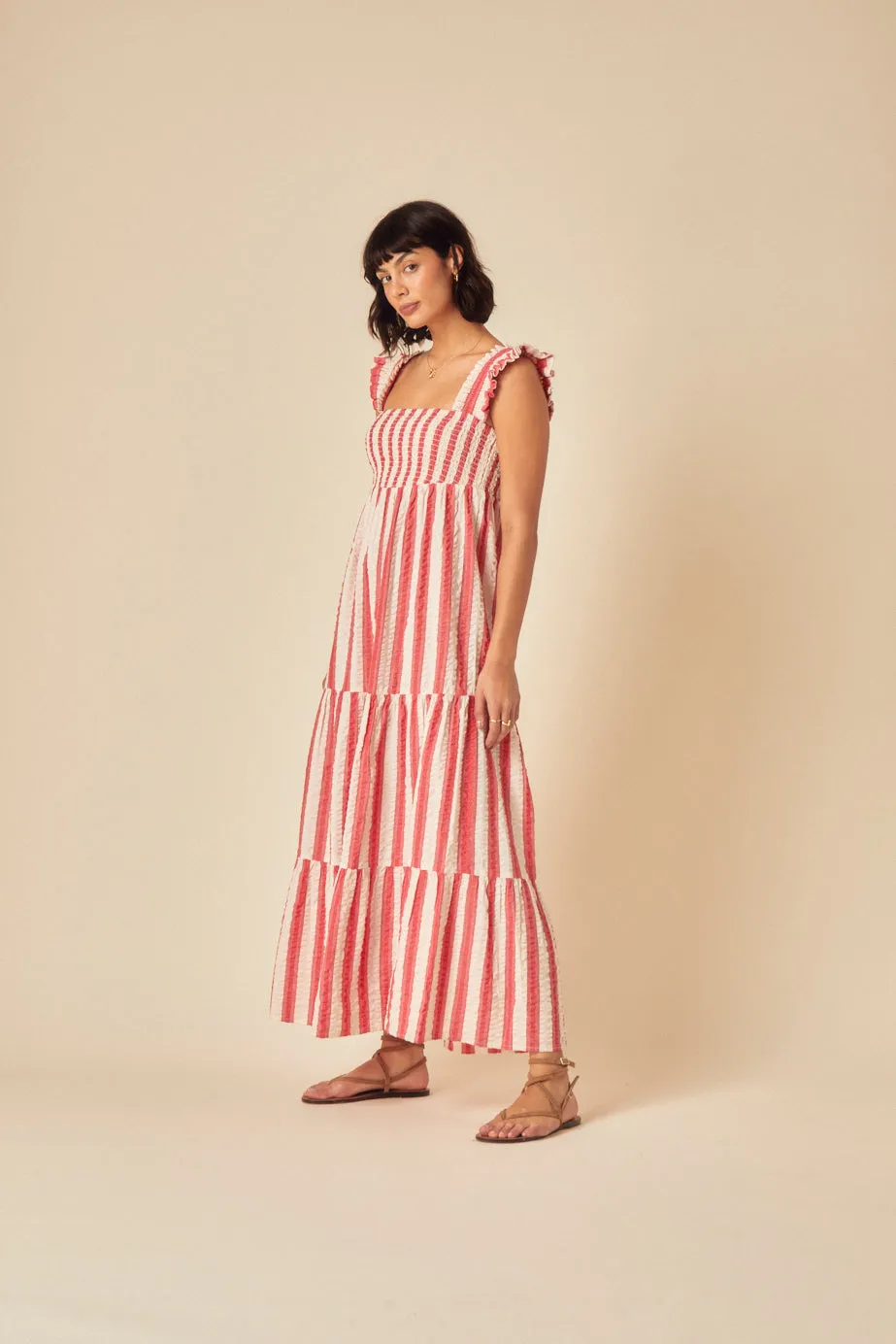 Red Striped Tiered Maya Midi Dress sold by Nobody's Child product image thumbnail 4