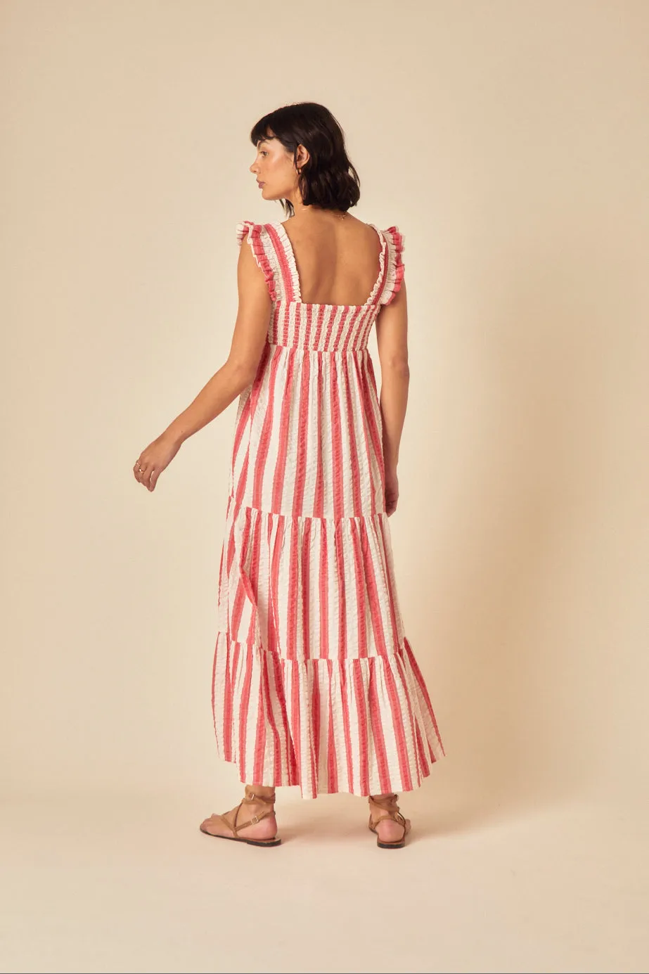 Red Striped Tiered Maya Midi Dress sold by Nobody's Child product image thumbnail 5