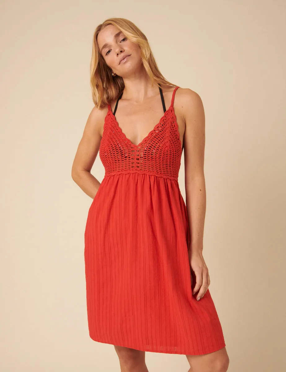 Red Mock Crochet Mini Dress sold by Nobody's Child product image thumbnail 4