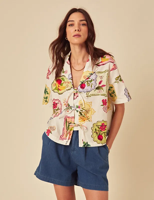 Cream Printed Tie Front Shirt sold by Nobody's Child