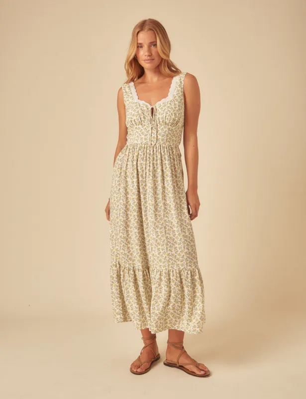 Yellow Broderie Anglaise Nora Midaxi Dress | Parallel