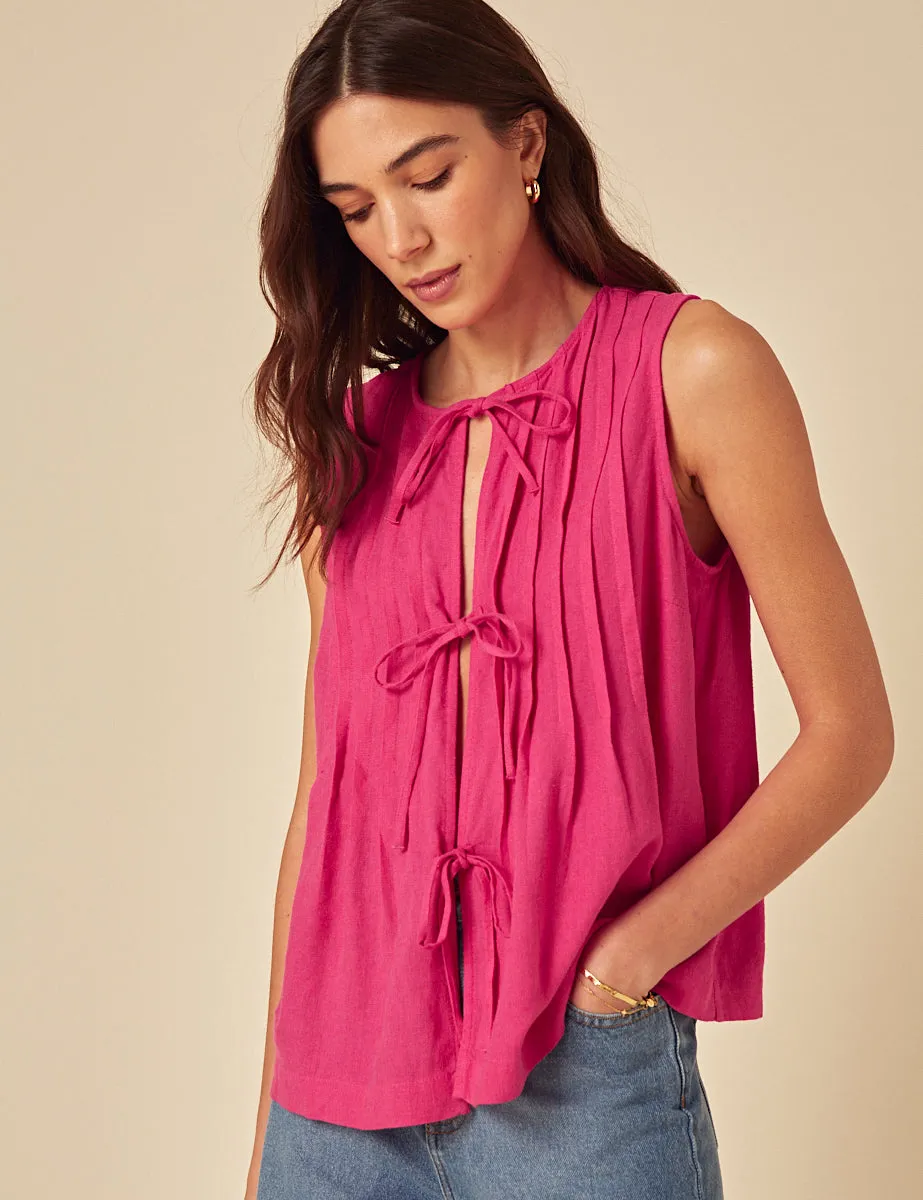 Pink Linen-blend Tie Front Top sold by Nobody's Child