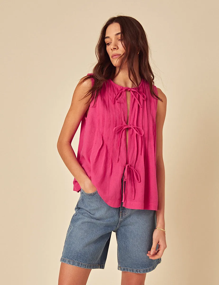 Pink Linen-blend Tie Front Top sold by Nobody's Child product image thumbnail 3