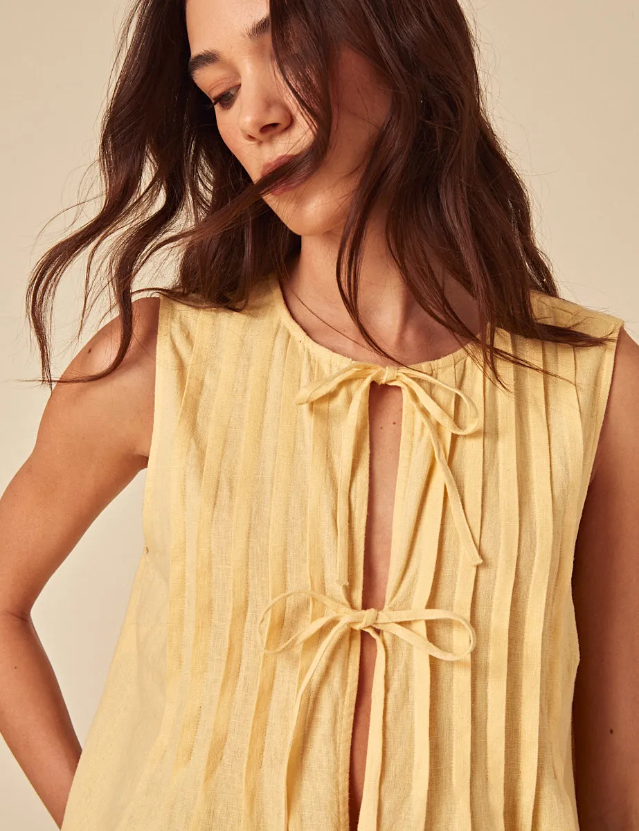 Butter Yellow Linen-blend Tie Front Top sold by Nobody's Child product image thumbnail 2