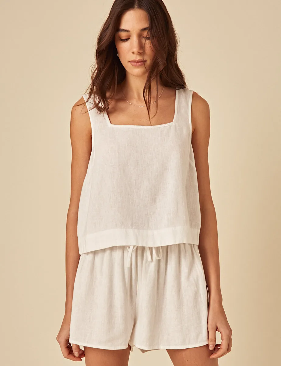 White Linen-blend Swing Top sold by Nobody's Child