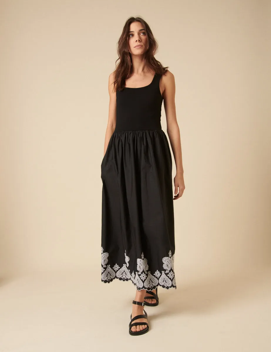 Black Floral Embroidered Colorado Midi Dress sold by Nobody's Child product image thumbnail 4