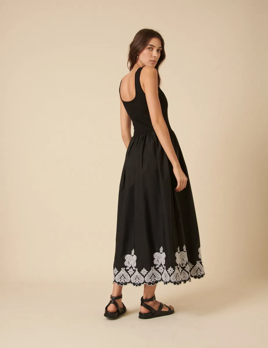 Black Floral Embroidered Colorado Midi Dress sold by Nobody's Child product image thumbnail 3