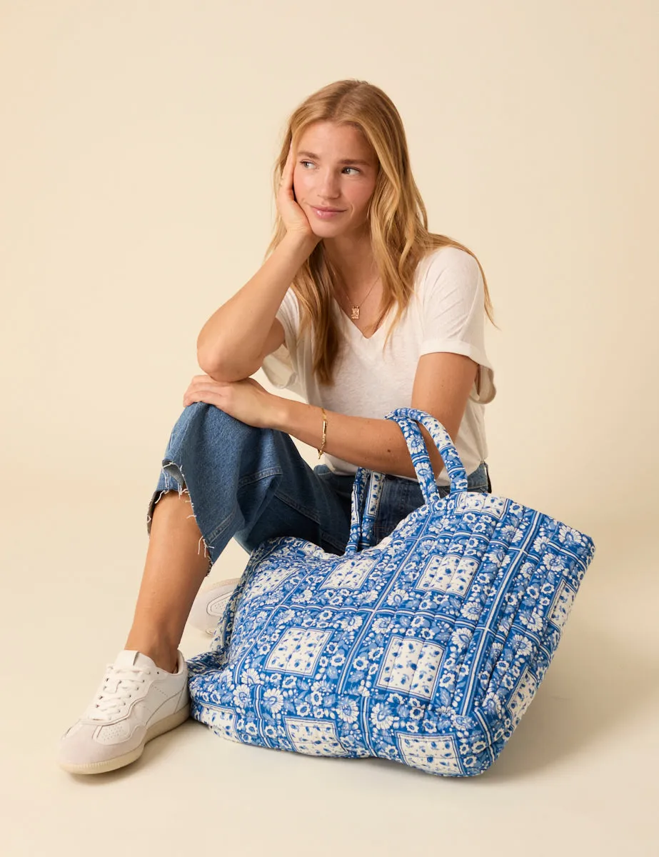 Blue Printed Quilted Tote Bag sold by Nobody's Child