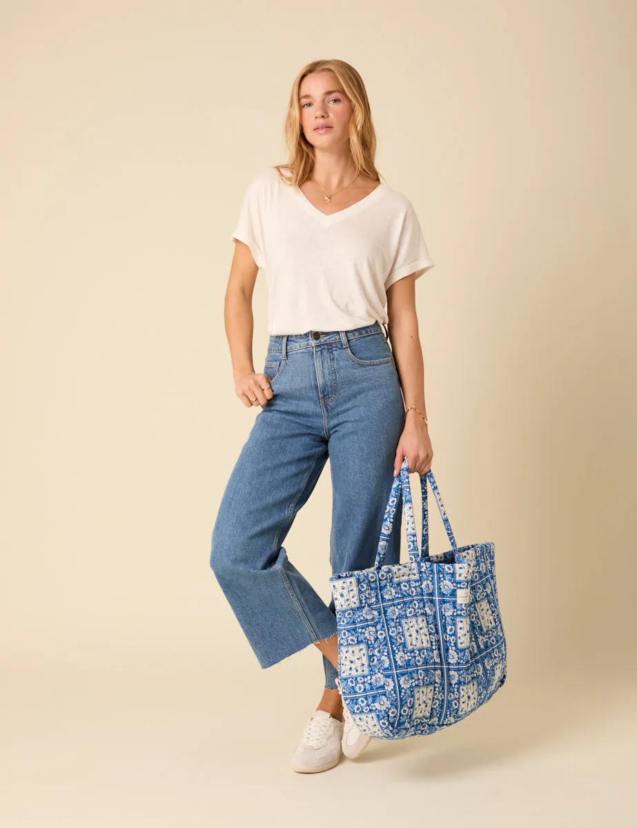 Blue Printed Quilted Tote Bag sold by Nobody's Child product image thumbnail 4