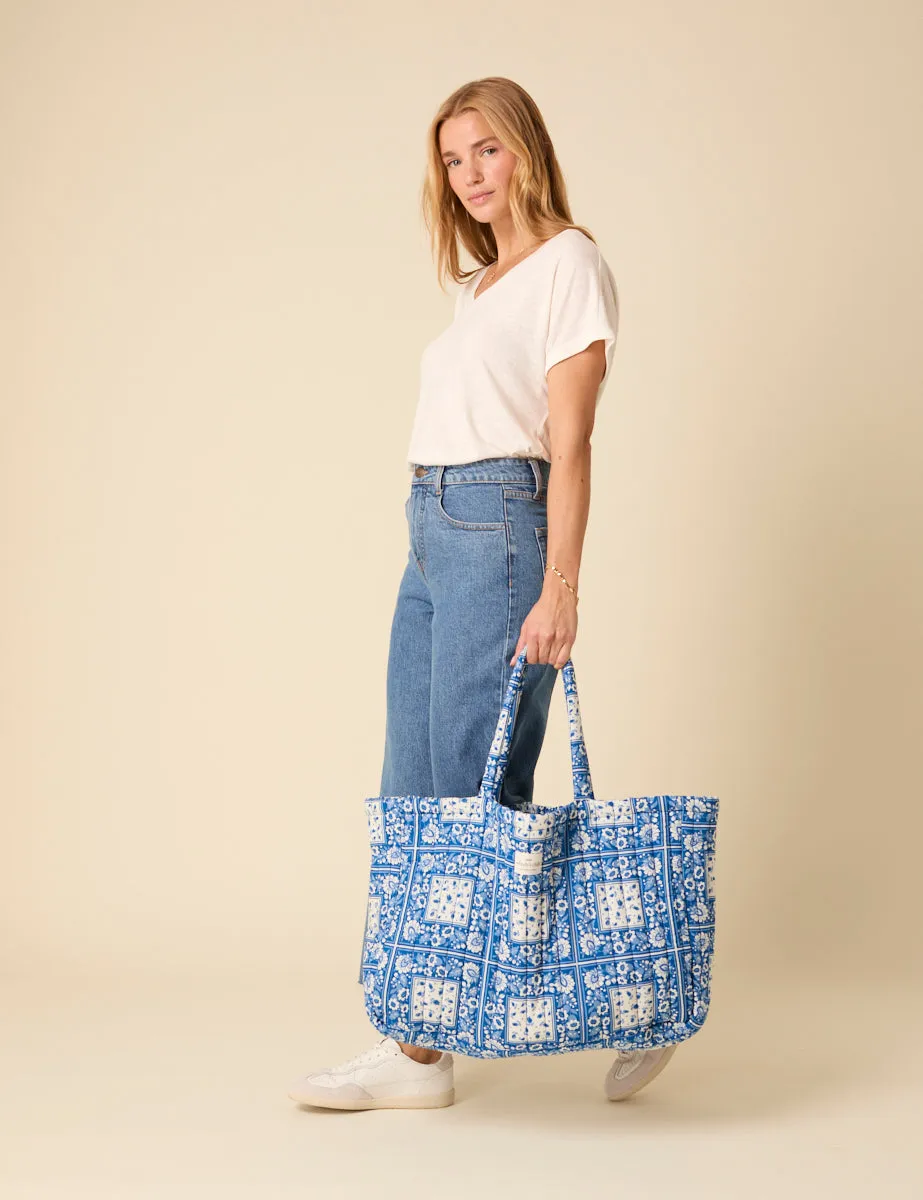 Blue Printed Quilted Tote Bag sold by Nobody's Child product image thumbnail 5