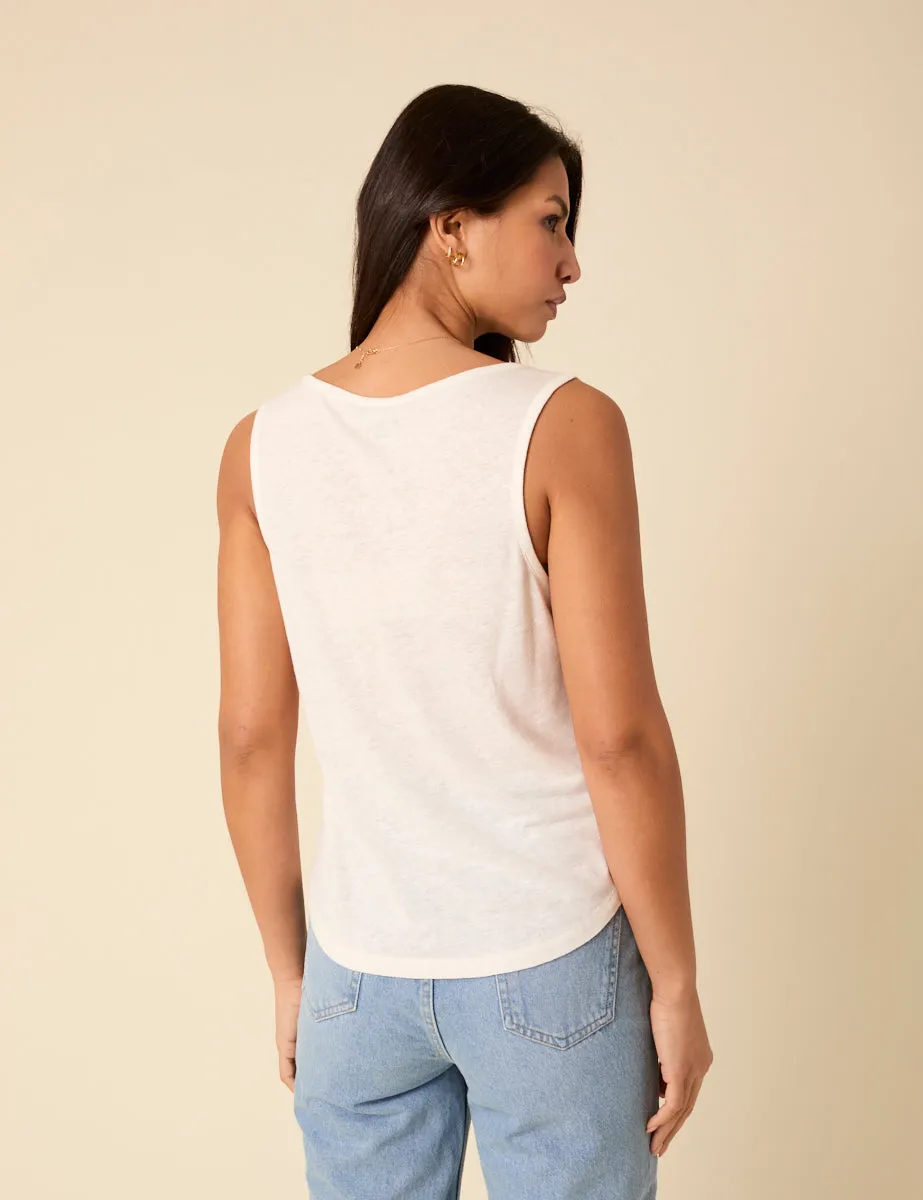 White Linen-blend Scoop Neck Vest Top sold by Nobody's Child product image thumbnail 5