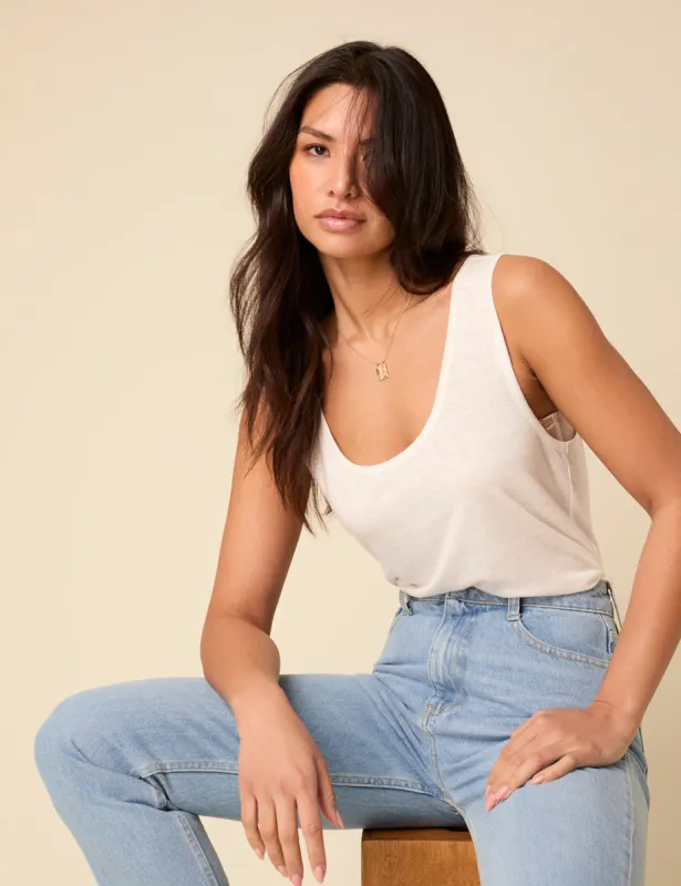 White Linen-blend Scoop Neck Vest Top sold by Nobody's Child