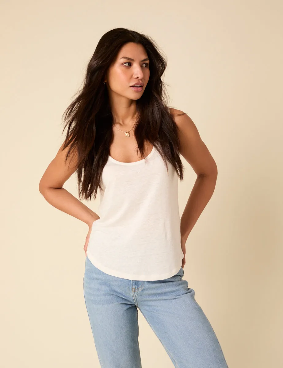 White Linen-blend Scoop Neck Vest Top sold by Nobody's Child product image thumbnail 3