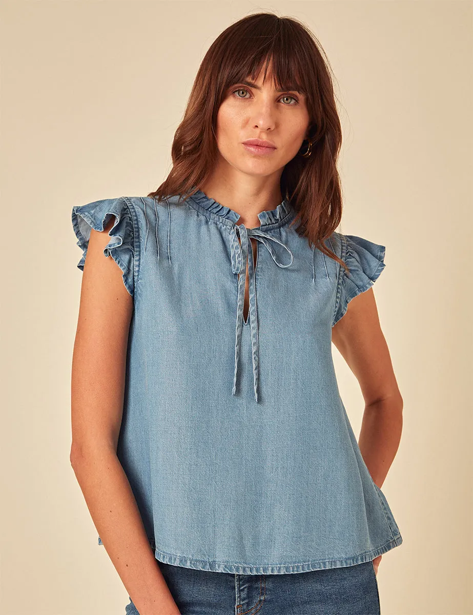 Denim Frill Sleeve Top sold by Nobody's Child