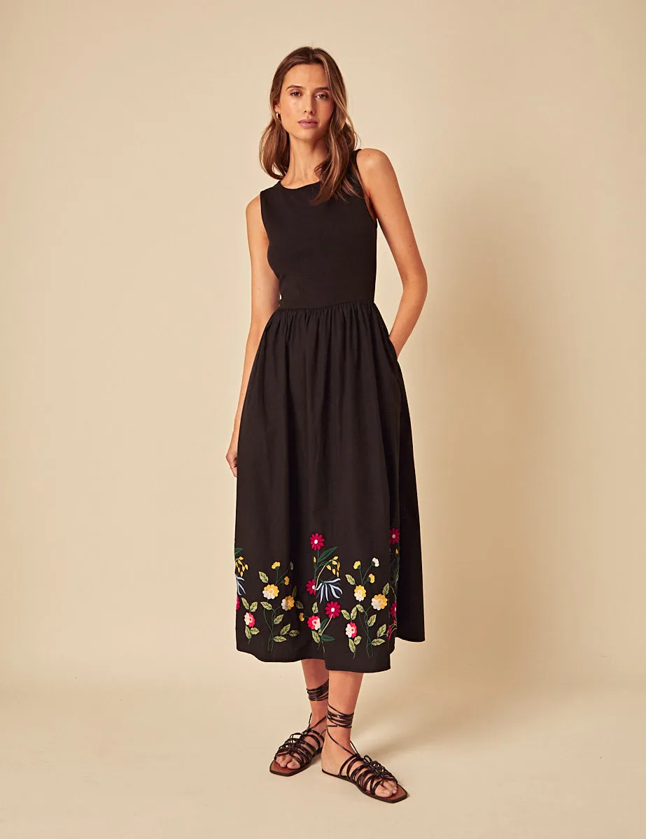 Black Floral Embroidered Hem Midi Dress sold by Nobody's Child product image thumbnail 3