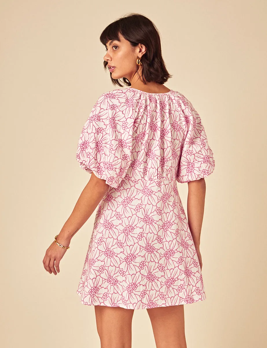 Pink Floral Puff Sleeve Lennox Mini Dress sold by Nobody's Child product image thumbnail 4
