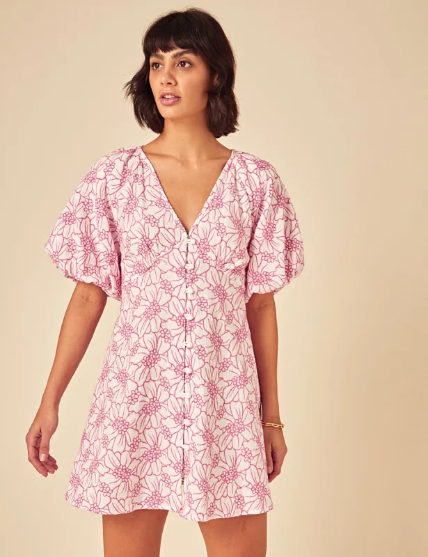 Pink Floral Puff Sleeve Lennox Mini Dress sold by Nobody's Child