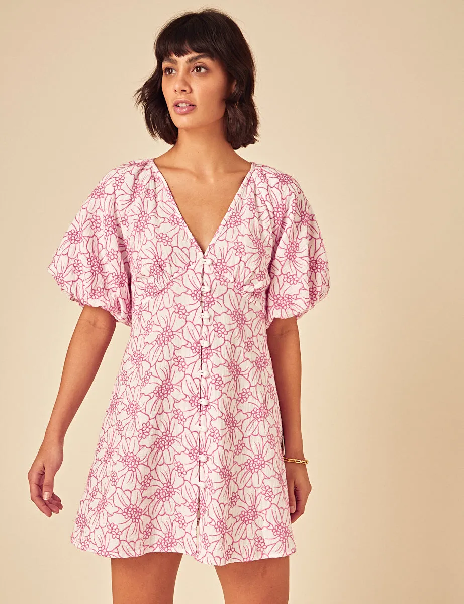 Pink Floral Puff Sleeve Lennox Mini Dress sold by Nobody's Child product image thumbnail 3