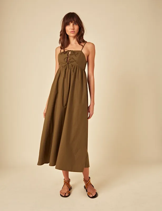 Green Tie Front Aspen Midi Smock Dress sold by Nobody's Child
