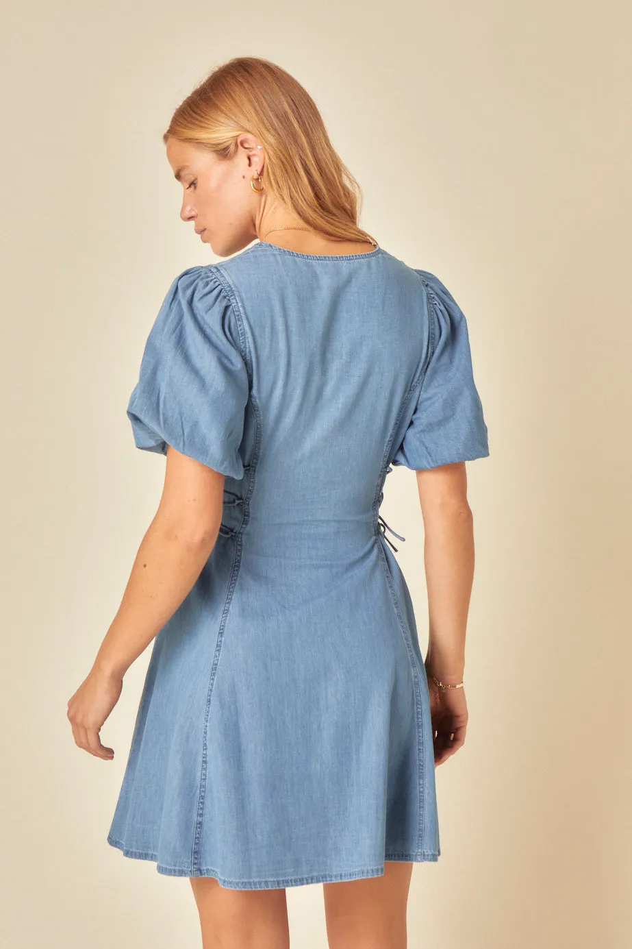 Blue Denim Puff Sleeve Magnolia Mini Dress sold by Nobody's Child product image thumbnail 5