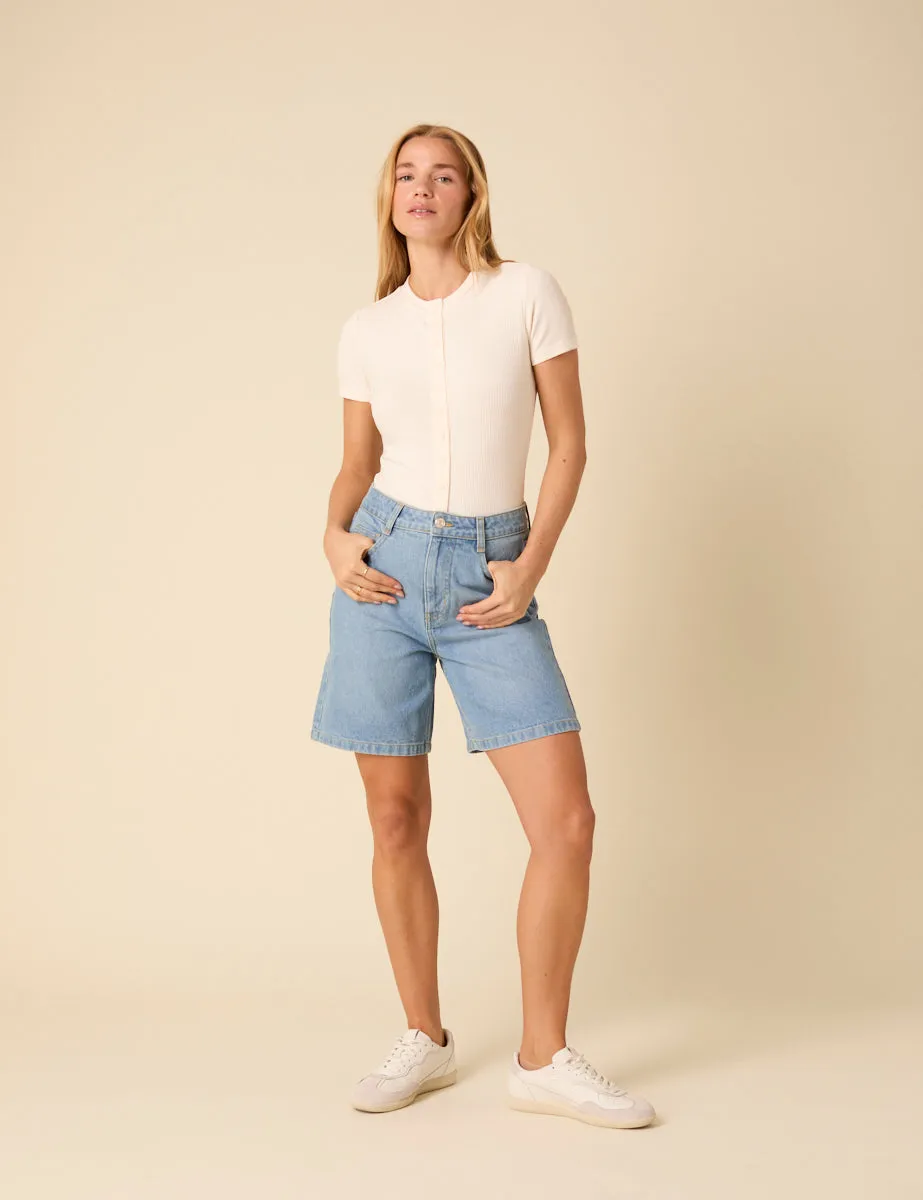 White Ribbed Button Down Jersey Top sold by Nobody's Child product image thumbnail 3