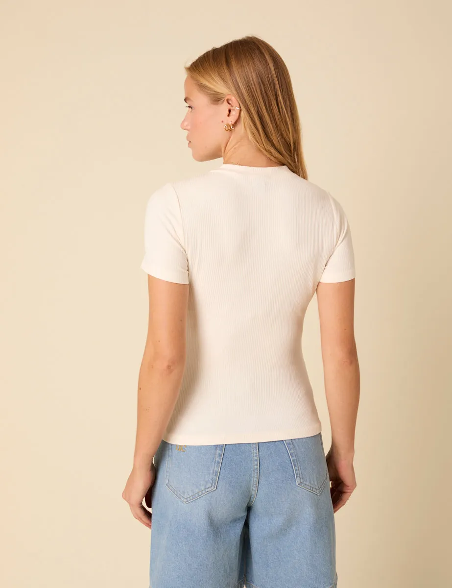 White Ribbed Button Down Jersey Top sold by Nobody's Child product image thumbnail 5