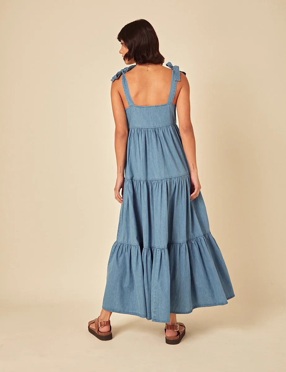 Blue Denim Tiered Midi Smock Dress sold by Nobody's Child product image thumbnail 5