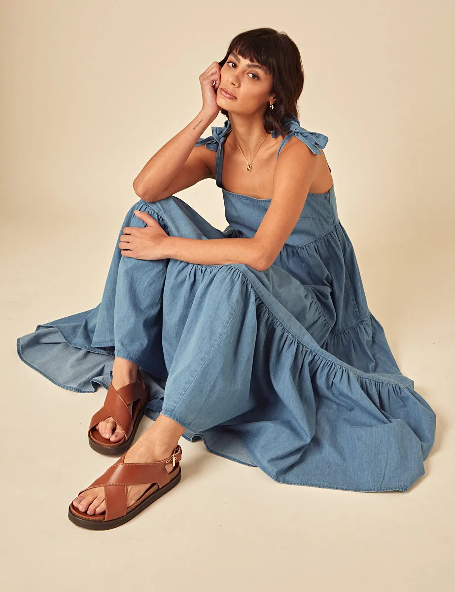 Blue Denim Tiered Midi Smock Dress sold by Nobody's Child product image thumbnail 3