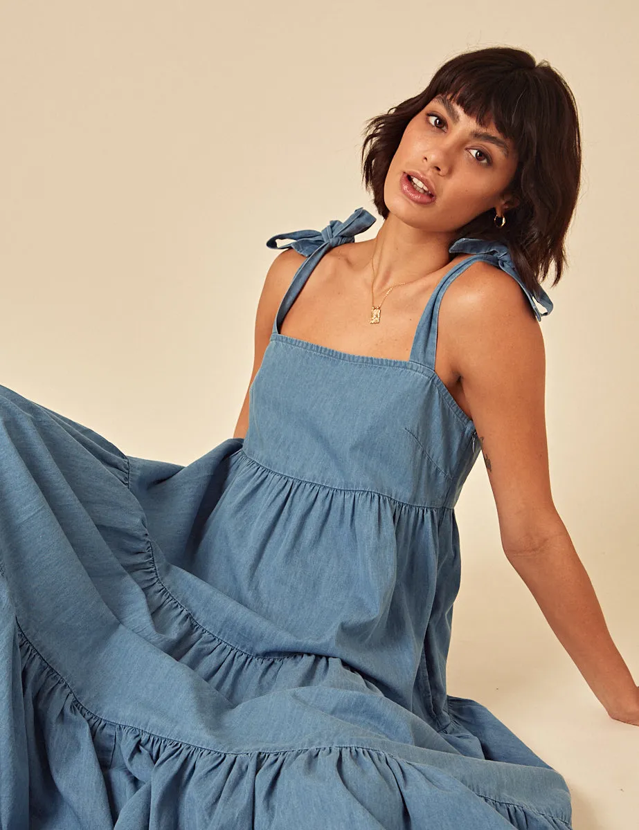Blue Denim Tiered Midi Smock Dress sold by Nobody's Child product image thumbnail 4