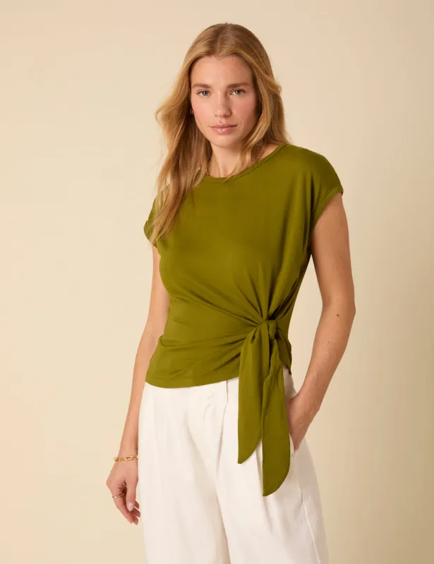 Green Tie Front Jersey Top sold by Nobody's Child