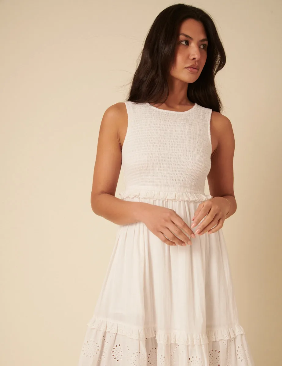 White Broderie Anglaise Tiered Blossom Midi Dress sold by Nobody's Child product image thumbnail 4