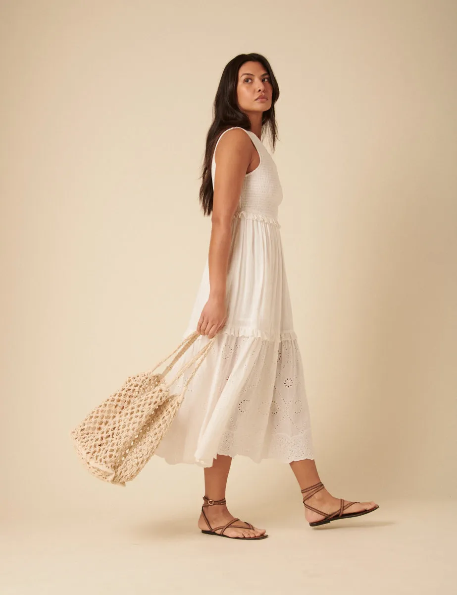 White Broderie Anglaise Tiered Blossom Midi Dress sold by Nobody's Child product image thumbnail 3